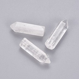 Honeyhandy Natural Quartz Crystal Pointed Beads, Half Drilled, Faceted, Bullet, 30.5~32x10x9mm, Hole: 1.2mm