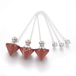 Honeyhandy Natural Red Jasper Cone Dowsing Pendulums, with Brass Findings and Alloy Chain, Platinum, 210~216x2.5mm, Hole: 1.4~1.9x1.6~2mm