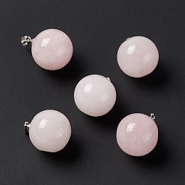 Honeyhandy Natural Rose Quartz Pendants, with Platinum Tone Brass Findings, Round Charm, 22x18mm, Hole: 3x6mm