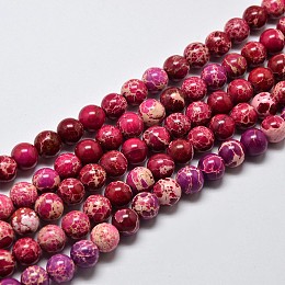 Honeyhandy Natural Imperial Jasper Beads Strands, Round, Dyed, Crimson, 6mm, Hole: 1mm, about 62pcs/strand, 15 inch