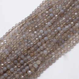 Honeyhandy Natural Agate Round Beads Strand, Dyed, Faceted, WhiteSmoke, 4mm, Hole: 0.9mm, about 92pcs/strand, 14.5 inch