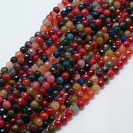 Honeyhandy Natural Agate Round Beads Strand, Dyed, Faceted, Mixed Color, 6mm, Hole: 1mm, about 62pcs/strand, 14.17 inch