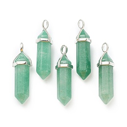 Honeyhandy Natural Green Aventurine Pendants, with Platinum Tone Brass Findings, Bullet, 39.5x12x11.5mm, Hole: 4.5x2.8mm