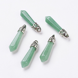 Honeyhandy Natural Green Aventurine Pointed Pendants, with Platinum Tone Alloy Findings, Bullet, 33~40x8~9x8~9mm, Hole: 3x4mm