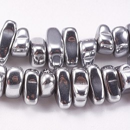 Honeyhandy Electroplated Non-magnetic Synthetic Hematite Beads Strands, Nuggets, Platinum Plated, 4~6x5~12x3mm, Hole: 0.7mm, about 100pcs/strand, 15.7 inch(40cm)