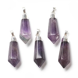 Honeyhandy Natural Amethyst Pendants, with Silver Brass Findings, Faceted, Bullet, 40x12x11mm, Hole: 7x5mm