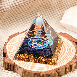 Honeyhandy Resin Orgonite Pyramid Home Display Decorations, with Natural Gemstone Chips, Misty Rose, 50x50x50mm