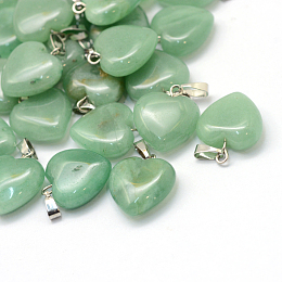 Honeyhandy Heart Natural Green Aventurine Pendants, with Platinum Tone Brass Findings, 17~19x15~16x5~8mm, Hole: 2x7mm