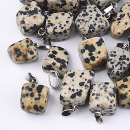 Honeyhandy Natural Dalmatian Jasper Pendants, with Stainless Steel Snap On Bails, Nuggets, 15~35x10~20x5~15mm, Hole: 3x7.5mm