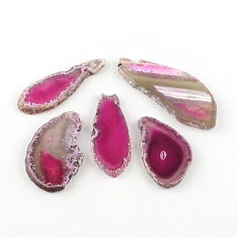 Honeyhandy Dyed Mixed Shape Natural Agate Gemstone Big Pendants, Camellia, 30~110x23~50x5~7mm, Hole: 2mm