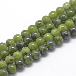 Honeyhandy Natural Canadian Jade Beads Strands, Random Color, Round, 6~7mm, Hole: 1mm, about 60~67pcs/strand, 15.7 inch