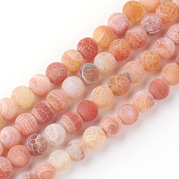 Honeyhandy Natural Fire Crackle Agate Bead Strands, Frosted, Dyed, Round, Light Salmon, 6mm, Hole: 1.5mm, about 63pcs/strand, 15.7 inch