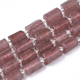 Honeyhandy Natural Strawberry Quartz Beads Strands, Faceted, Column, 8~11x6~8x5~7mm, Hole: 1mm, about 15~17pcs/strand, 7.28~7.48 inch