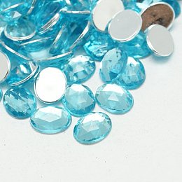 Honeyhandy Imitation Taiwan Acrylic Rhinestone Cabochons, Faceted, Flat Back Oval, Sky Blue, 25x18x6mm, about 200pcs/bag