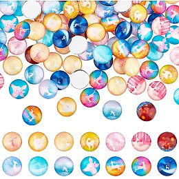 Arricraft 140 Pcs 12mm Deer Pattern Printed Glass Cabochons, Flatback Dome Cabochons, Mosaic Tile for Photo Pendant Making Jewelry, Deer