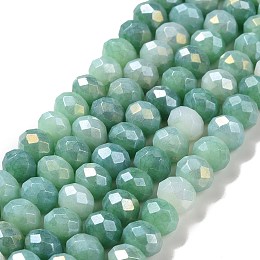 Honeyhandy Faceted Electroplated Glass Beads Strands, AB Color Plated, Rondelle, Sea Green, 7~7.5x5.5~6mm, Hole: 1.4mm, about 65pcs/strand, 15.35~15.55 inch(39~39.5cm)