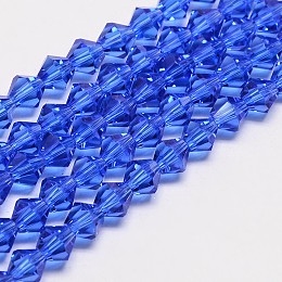 Honeyhandy Imitate Austrian Crystal Bicone Glass Beads Strands, Grade AA, Faceted, Blue, 3x3mm, Hole: 1mm, about 120~125pcs/strand, 14.8 inch