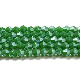 Honeyhandy Opaque Solid Color Electroplate Glass Beads Strands, Pearl Luster Plated, Faceted, Bicone, Sea Green, 4x4mm, Hole: 0.8mm, about 82~85pcs/strand, 30.5~31cm