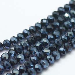 Honeyhandy Opaque Solid Color Glass Bead Strands, Imitation Jade, Faceted, Rondelle, Steel Blue, 3x2mm, Hole: 0.8mm, about 185~190pcs/strand, 14.9~17.3 inch(38~44cm)