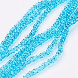 Honeyhandy Transparent Glass Beads Strands, Faceted, Rondelle, Dark Turquoise, 3x2mm, Hole: 0.5mm, about 188~190pcs/strand, 16.7 inch