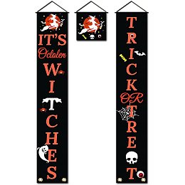 Arricraft 3 Pcs Halloween Trick or Treat Banner Door Hanging Banner Flag Hanging Decoration Couplet Decor Sign Set Party Supplies for Home Front Door Porch Classroom Yard Decoration 70.8x11.8inch