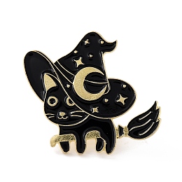 Honeyhandy Witch Cat Enamel Pin, Cute Alloy Enamel Brooch for Backpacks Clothes, Light Gold, Black, 29.5x30x9.5mm