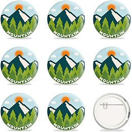 GLOBLELAND 9 Pcs Mountain Pins Button Badges, Mountain Forest Buttons Badge Decorations for Adults, Kids, Men or Women, 2-1/4 Inch Round Button