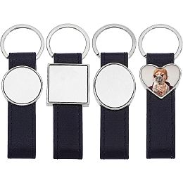 SUPERFINDINGS 4Pcs 4 Style Dye Sublimation Keychain Wristlet 10.1x3.2cm Printed Heat Transfer Keychain PU Leather Keychain with Zinc Alloy Key Rings