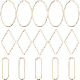 Beebeecraft 60Pcs/Box 3 Style 18K Gold Plated Linking Rings Rhombus Oval Jewelry Connector Charms for DIY Necklaces Bracelets Making