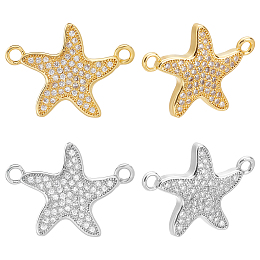 CHGCRAFT 8Pcs 2 Colors Starfish Crystal Link Connector Charm Micro Pave Clear Cubic Zirconia Links Charm Starfish Beads for Jewellery Making Silver Gold, Length 23x16.5mm