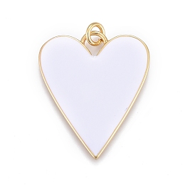 Honeyhandy Brass Enamel Pendants, Real 18K Gold Plated, Long-Lasting Plated, Heart, White, 27x22x2mm, Hole: 3mm, jump rings: 5x1mm