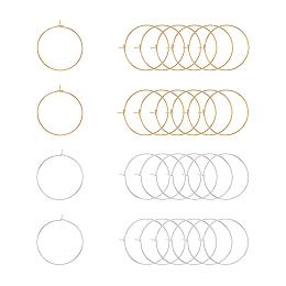 PandaHall Elite 100 pcs 2 Colors 25mm Brass Round Hoop Earrings Wire Hoops Wine Glass Charm Rings Beading Hoop for DIY Craft Making Party Favors, Golden/Silver