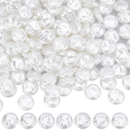 SUNNYCLUE 2 Strands ABS Plastic Imitation Pearl Beads Strands, Flat Round, Snow, 12x4.5mm, Hole: 1.2mm, about 90pcs/strand, 42.68 inch(108.4cm)