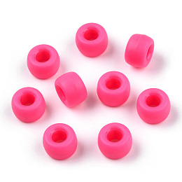 Honeyhandy Opaque Plastic Beads, Frosted, Barrel, Camellia, 9x6mm, Hole: 3.8mm, about 1900pcs/500g