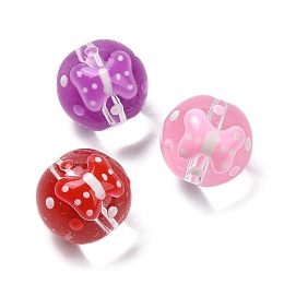 Handmade Glass Enamel Beads Strands, Round with Bowknot, Mixed Color, 13x12mm, Hole: 1.2mm, about 30pcs/strand