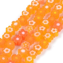 Honeyhandy Handmade Millefiori Glass Bead Strands, Flower, Orange, 3.7~5.6x2.6mm, Hole: 1mm, about 88~110pcs/Strand, 15.75''(40cm)