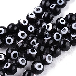 Honeyhandy Handmade Evil Eye Lampwork Round Bead Strands, Black, 8mm, Hole: 1mm, about 49pcs/strand, 14.17 inch