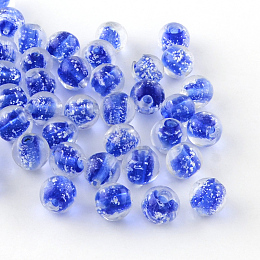 Honeyhandy Handmade Luminous Lampwork Beads, Round, Blue, 8mm, Hole: 1mm