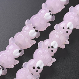 Honeyhandy Transparent Handmade Bumpy Lampwork Beads Strands, Bear, Pearl Pink, 19~20x14.5~16.5x16~17.5mm, Hole: 2mm, about 25pcs/strand, 10.79 inch(27.4cm)