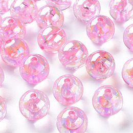 Honeyhandy Transparent Acrylic Beads, AB Color Plated, Round, Pearl Pink, 16x15mm, Hole: 2.8mm, about 220pcs/500g