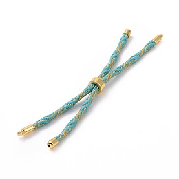 Honeyhandy Nylon Cord Silder Bracelets, for Connector Charm Bracelet Making, with Rack Plating Golden Brass Findings, Long-Lasting Plated, Cadmium Free & Lead Free, Medium Turquoise, 8-5/8~9 inch(22~22.8cm), 0.3cm, Hole: 2.6mm