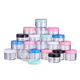 PandaHall Elite 21 Pieces Empty Clear Plastic Sample Containers 10/15 /20 Gram Size Round Cosmetic Travel Pot Jars with Screw Cap Lids and 7 Pieces Mini Spatula for Make Up, Nails, Jewelry