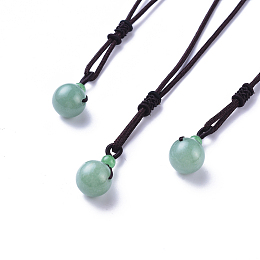 Honeyhandy Natural Green Aventurine Pendant Necklaces, with Nylon Cord, Round, 27.55 inch(70cm)