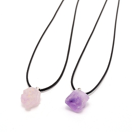 NBEADS Nuggets Natural Amethyst Pendant Necklace, Rough Raw Stone Necklace for Girl Women, 17.91 inch(45.5cm)