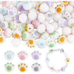 AHANDMAKER 84Pcs Cat Paw Beads Paw Print Acrylic Beads Footprint Pendants with Hole Cat Paw Claw Print Footprint Charms for Jewelry Making Bracelet Necklace