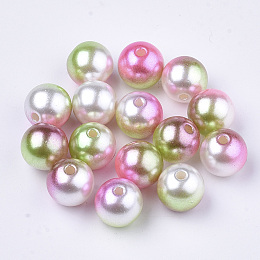 Honeyhandy Rainbow ABS Plastic Imitation Pearl Beads, Gradient Mermaid Pearl Beads, Round, Dark Sea Green, 5.5~6x5~5.5mm, Hole: 1.5mm, about 5000pcs/500g