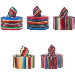 AHANDMAKER Rainbow Stripes Ribbon, 5 Rolls Fiesta Ribbon Mexican Serape Ribbon 5 Styles Colorful Grosgrain Ribbon for DIY Wrapping, Party Decoration, Crafting Sewing Supplies