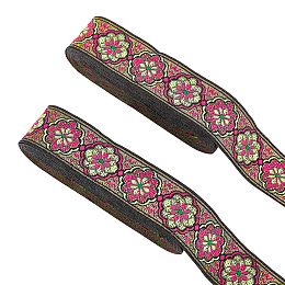 AHANDMAKER 2 Rolls 7.6 Yards 1.3inch Fabric Embroidered Trim, Vintage Jacquard Ribbon Floral Sewing Woven Trim Emobridered Woven Ribbon Fabric Embroidered Trim décor for DIY Crafts Making, Pink&Cyan