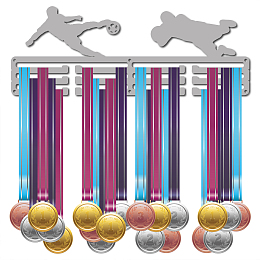 CREATCABIN Soccer Medal Holder Football Player Medals Display Stand Wall Mount Hanger Decor Medal Holders for Sports Home Badge 3 Rung Medalist Running Gymnastics Over 60 Medals Olympic Games, Silver