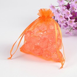 Honeyhandy Organza Gift Bags, with Drawstring, Rectangle, Orange, 12x10cm